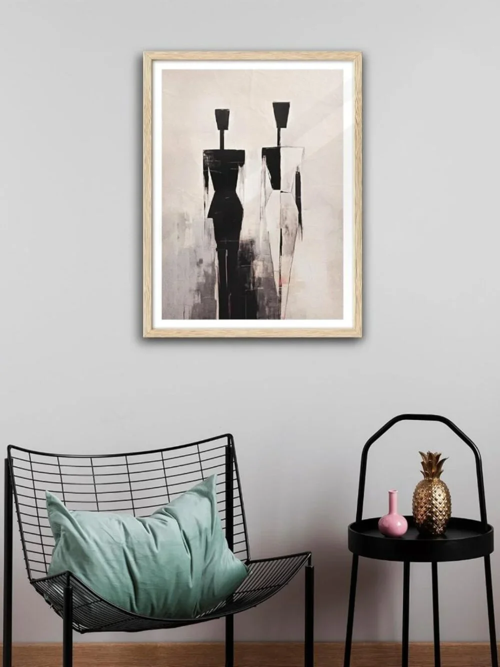 Modern Minimalist Framed Wall Art - 16x20 Abstract Canvas Decor in Neutral Beige